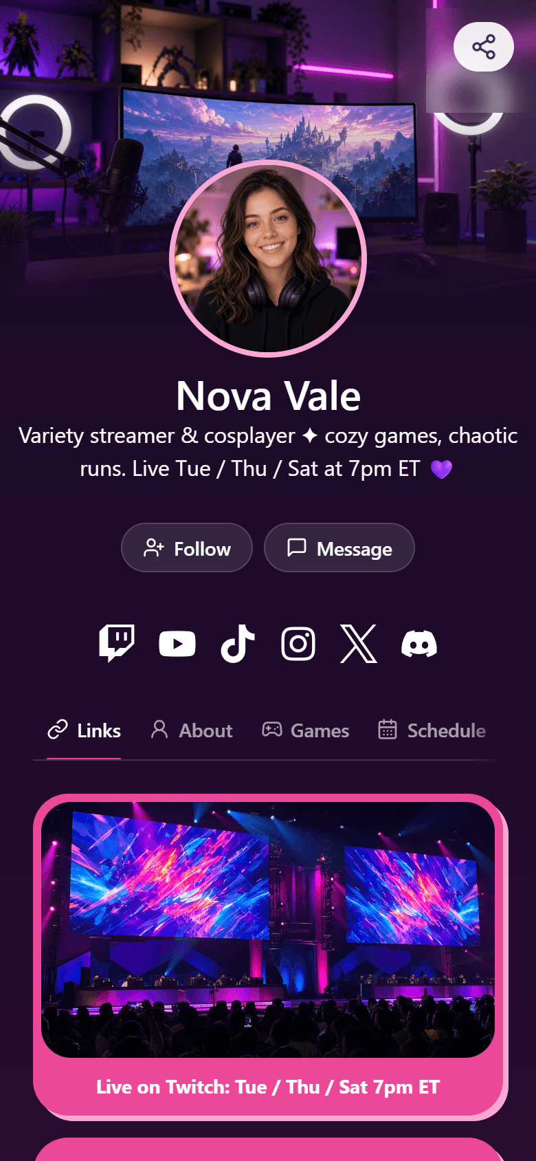 Public creator profile on a phone